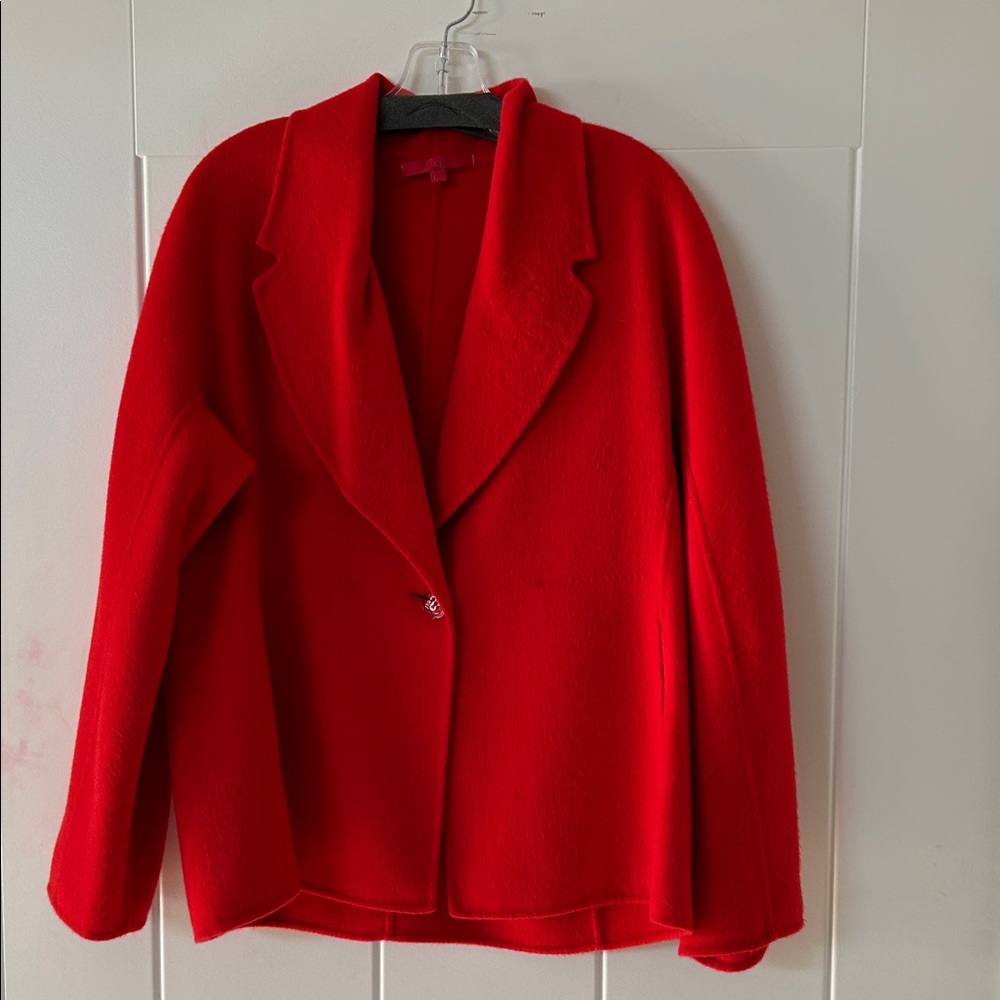 Vibrant red Shamask cashmere/angora jacket.  Buy now for next fall/winter.